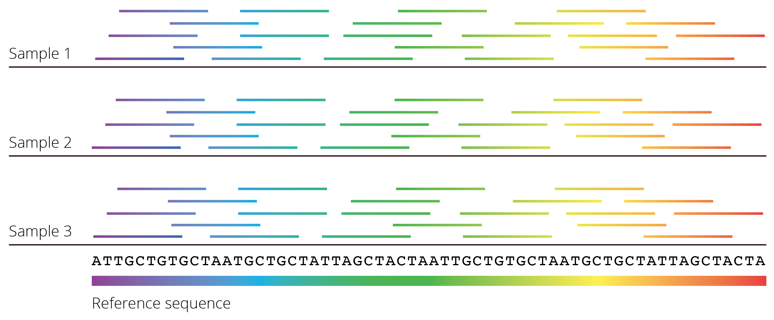 Most next-generation sequencing methods yield many short fragments of DNA sequences that were randomly amplified throughout the genome. To reconstruct the full DNA sequence, fragments can be mapped to a known reference sequence. If a reference is not available, overlap between individual fragments can be used to infer the DNA sequence of larger segments of the genome.