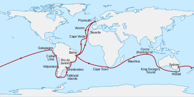 Map of the Voyage of the Beagle. Map: Sémhur, [CC BY-SA 4.0](https://creativecommons.org/licenses/by-sa/4.0/).